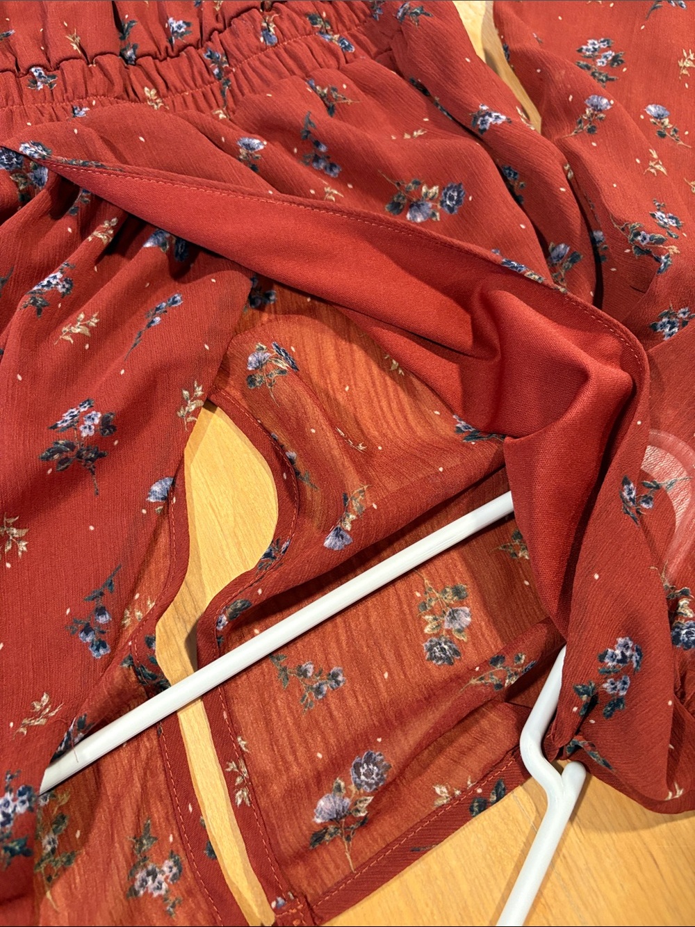 Trixxi ~ Rust Floral layered Long-Sleeve Dress - Picture 4 of 5